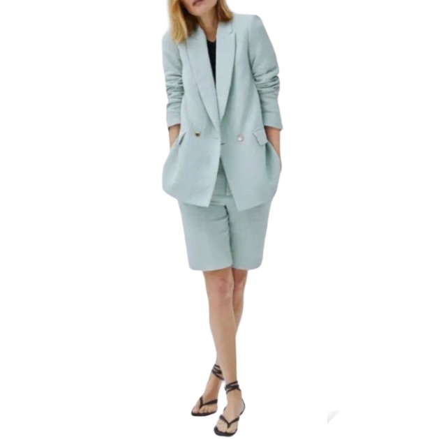 Nwot Zara Oversized Mint Colour Texture Blazer Size Xs